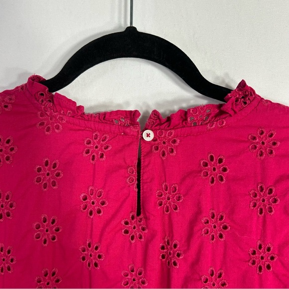 J Crew Smocked Eyelet Embroidered Peasant Cottagecore Coquette Romantic Top Sz M - Picture 8 of 11